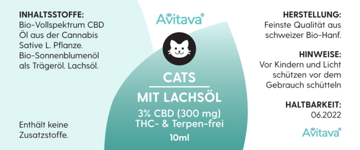 Avitava - CBD Vollspektrum Tropfen 3% (300mg) für Katzen mit Lachsöl, THC-frei