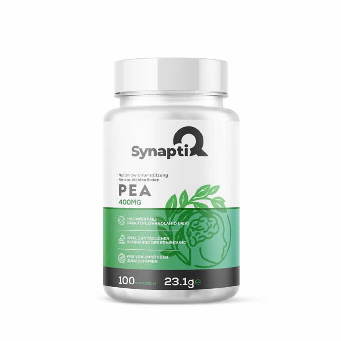 SynaptiQ® PEA – Natürliche Unterstützung für das Wohlbefinden 2x200 mg 100 Kapseln SynaptiQ® PEA – Natürliche Unterstützung für das Wohlbefinden 2x200 mg 100 Kapseln